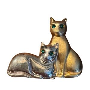Vintage Gorham Sterling Silver Gold PLT Rhinestone etes Silver Cat Brooch HTF
